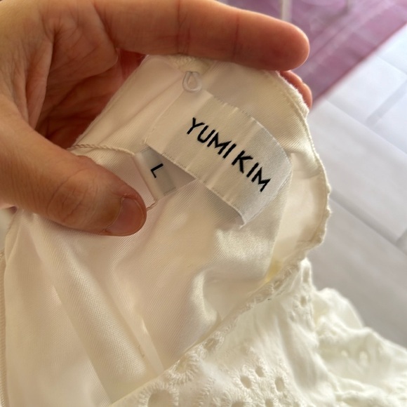 Yumi Kim White Eyelet Ruffle Wrap Lara Lace Mini Dress Large - Picture 5 of 6